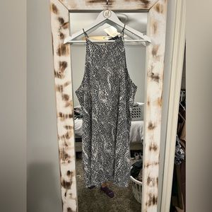 Patterned grayish/blue with white dress, worn once.